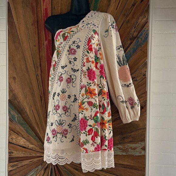 NWT Farm Rio Toucan's Garden print empbroidered one sleeve mini dress Sz M - Picture 8 of 16